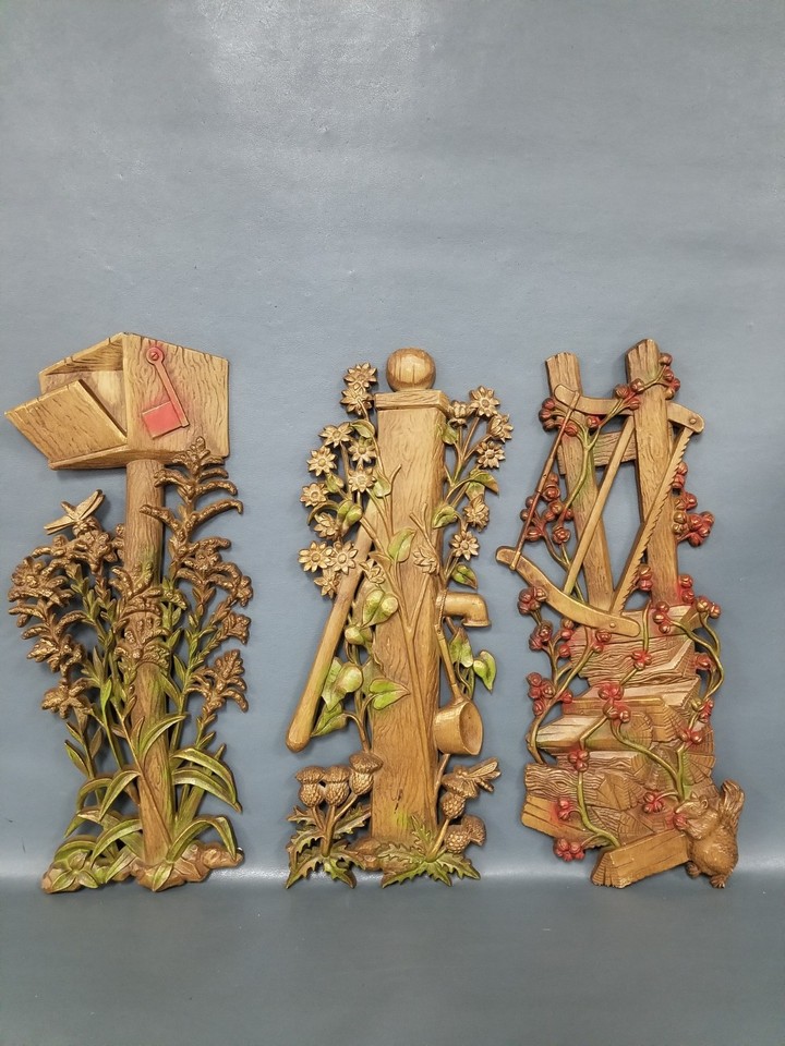 A genuine 3-piece Burwood vintage plastic wall art set — the kind of kitschy Americana that's back in serious interior-design fashion.