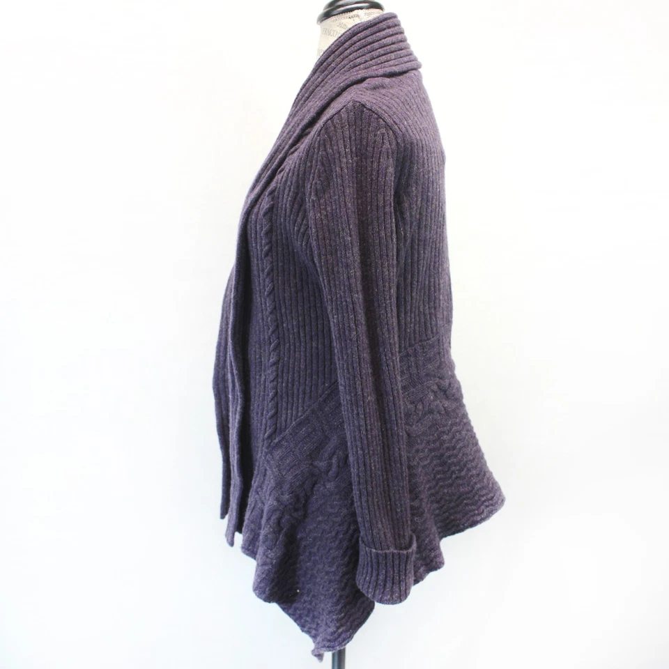 Cárdigan Suéter Grueso Tejido De Colección Anthropologie Y2K Púrpura Frente Abierto Lana M Foto 4 de 4