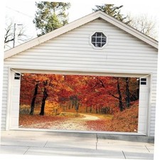 Leyiyi Autumn Forest Garage Door Decoration Banner Cover Red Maple Trees 7x16ft