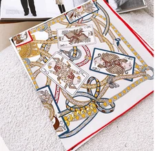 2025 New 18 Momme100% Twilly Silk Scarf Poker Print Double Face Stole Shawl 26"