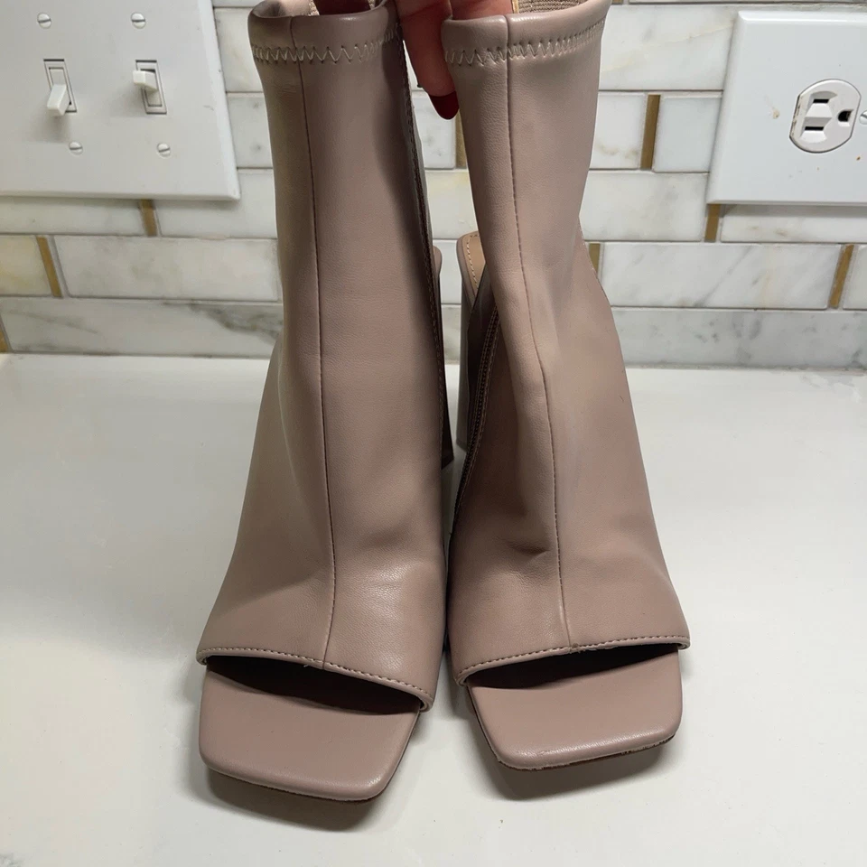 Botas Puntera Abierta Años 90 Bloque Tacón Grueso 4.7” Beige Peeptoe Bota/Tacón Talla 7 Foto 3 de 4