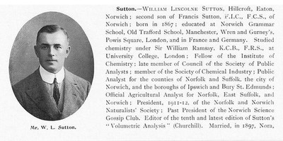 William Lincolne Sutton of Hillcroft, Eaton Norwich - Antique Print 1912
