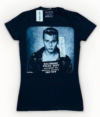 Johnny Depp Cry Baby Movie Hot Topic Women s Black Mugshot T-Shirt Size Small