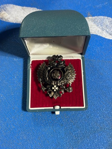 Vintage Russian Imperial Double Eagle Military Badge Hatpin with Box