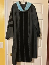 Black Graduation Cap, Tassel and Gown with Hood For Master’s Ceremony