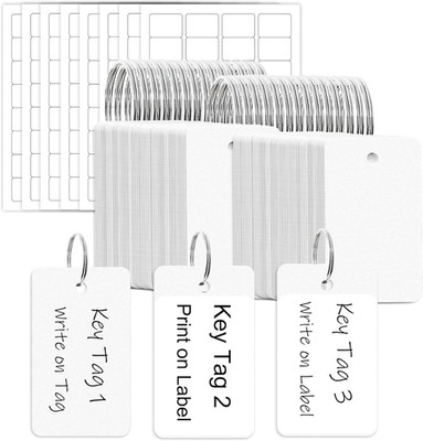 White Thick Plastic Key Tag with Printable Label & Key Ring - Two Sides Writable