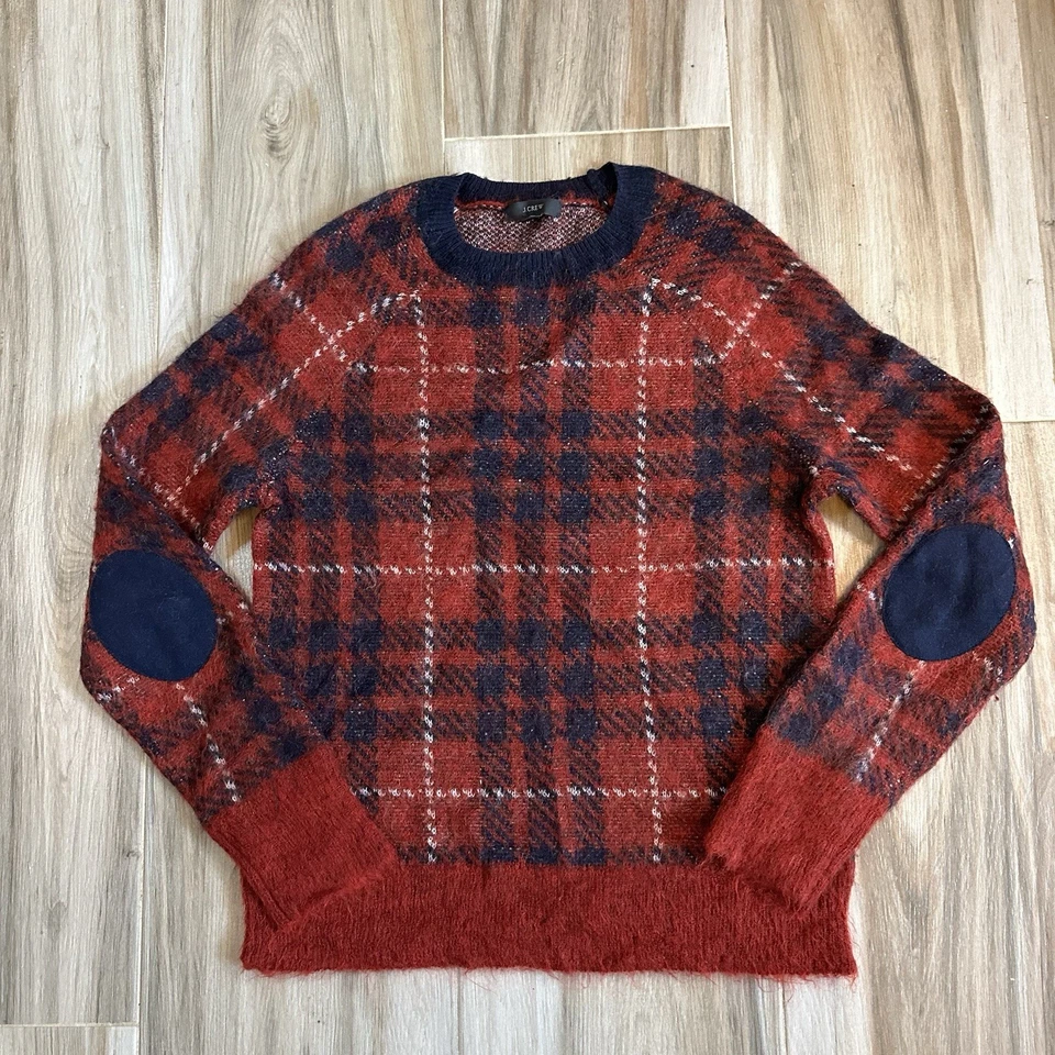 J. Suéter Crew Medio Azul A Cuadros Cepillado Mezcla de Lana Mohair Parche en el Codo Vacaciones Foto 2 de 4