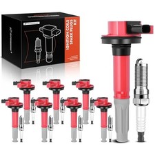  Red Ignition Coils and Spark Plugs Kits Compatible with Ford F-150 2011
