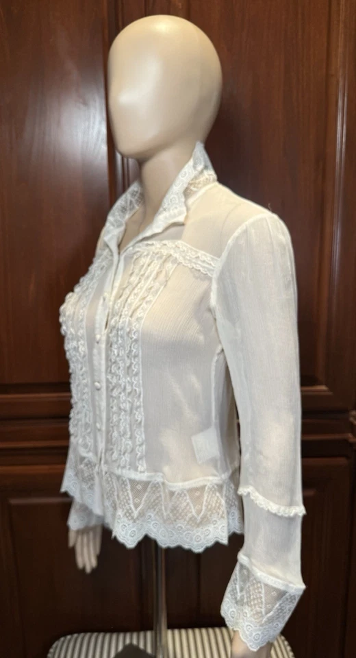 Blusa Matty M Feminina de Seda Manga Longa Marfim Tamanho 6 - Imagem 4 de 4