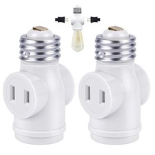 Light Socket to Plug Adapter, 2 Outlet Light Socket Adapter, Standard E26 Bas...