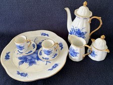 Miniature Tea Set 10 Pieces White Porcelain Blue Roses Gold Trim So Pretty 