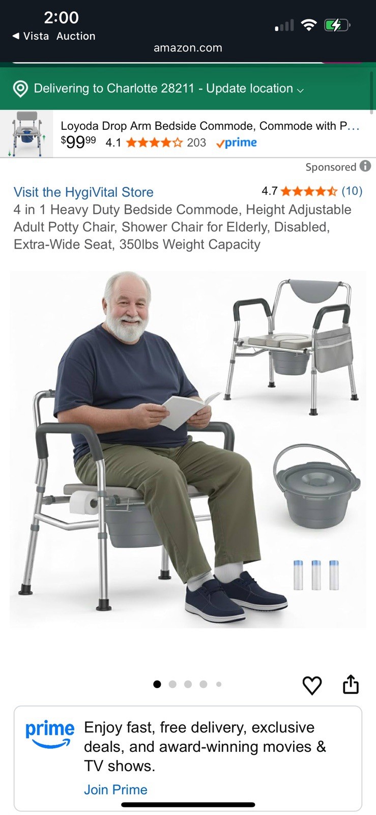 Potty Chair Folding Commode Bedside Portable Gray 300 Lbs