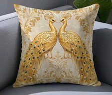 1 X Gold Peacock cushion covers peacock Feathers Blue Green