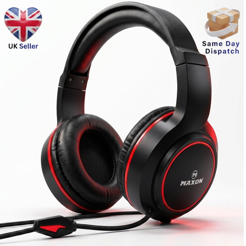 Gaming Headset with HD Mic Wired Stereo Headphones 3.5mm PC PS4 PS5 Xbox Mobile