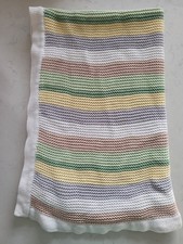 Babies R Us Baby Blanket Cotton Waffle Knit Striped Pastel Muted Colors 27 x 35