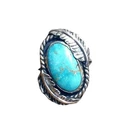 Vintage Turquoise Ring Sterling Silver Leaf Native Gem Ring for Women Boho Fa...