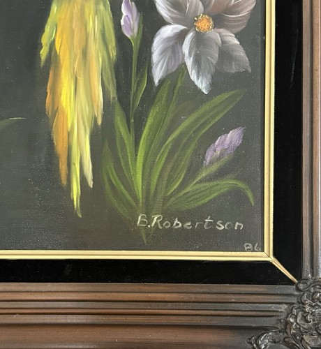 Quadro olio su tela vintage 1986 grande incorniciato ornato "Lovebirds" da appendere al muro - Foto 8 di 11