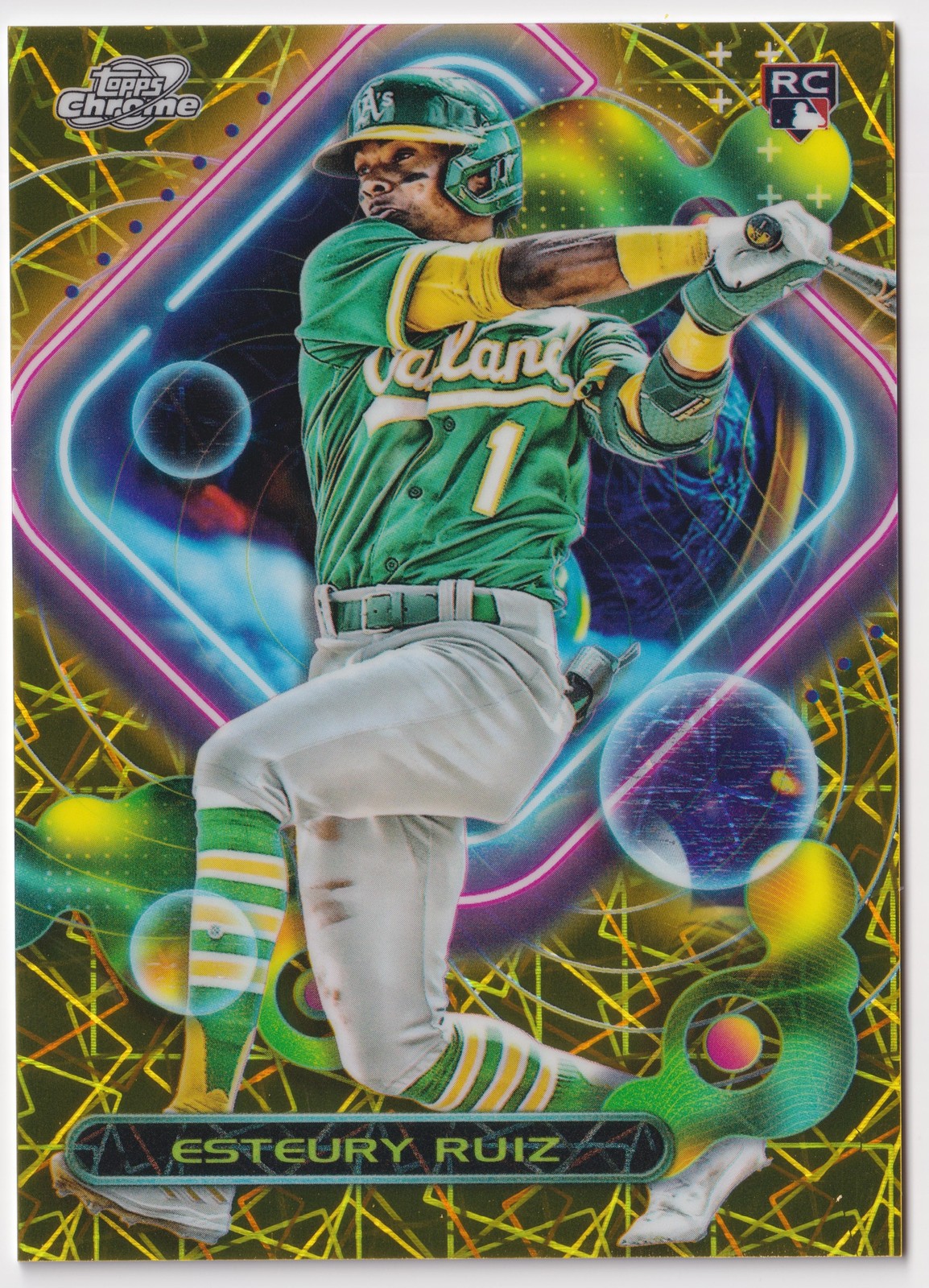 2023 Topps Chrome Cosmic #163 Esteury Ruiz Gold Interstellar Refractor #/50 RC