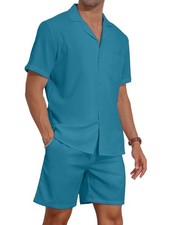 Men's 2 Pieces Sets Summer Outfits Short Sleeve Button Down Shirt and Shorts ...