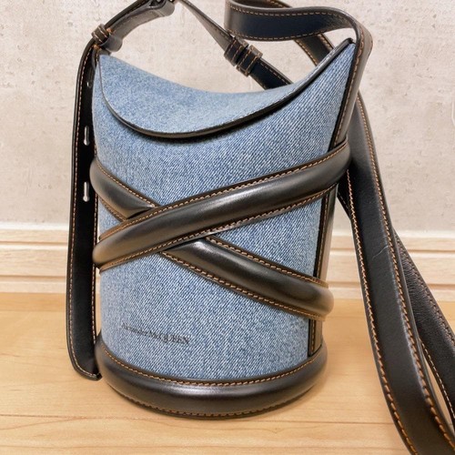 Alexander McQueen The Curve Black Denim Leather Shoulder Bag Japan Auth 066379