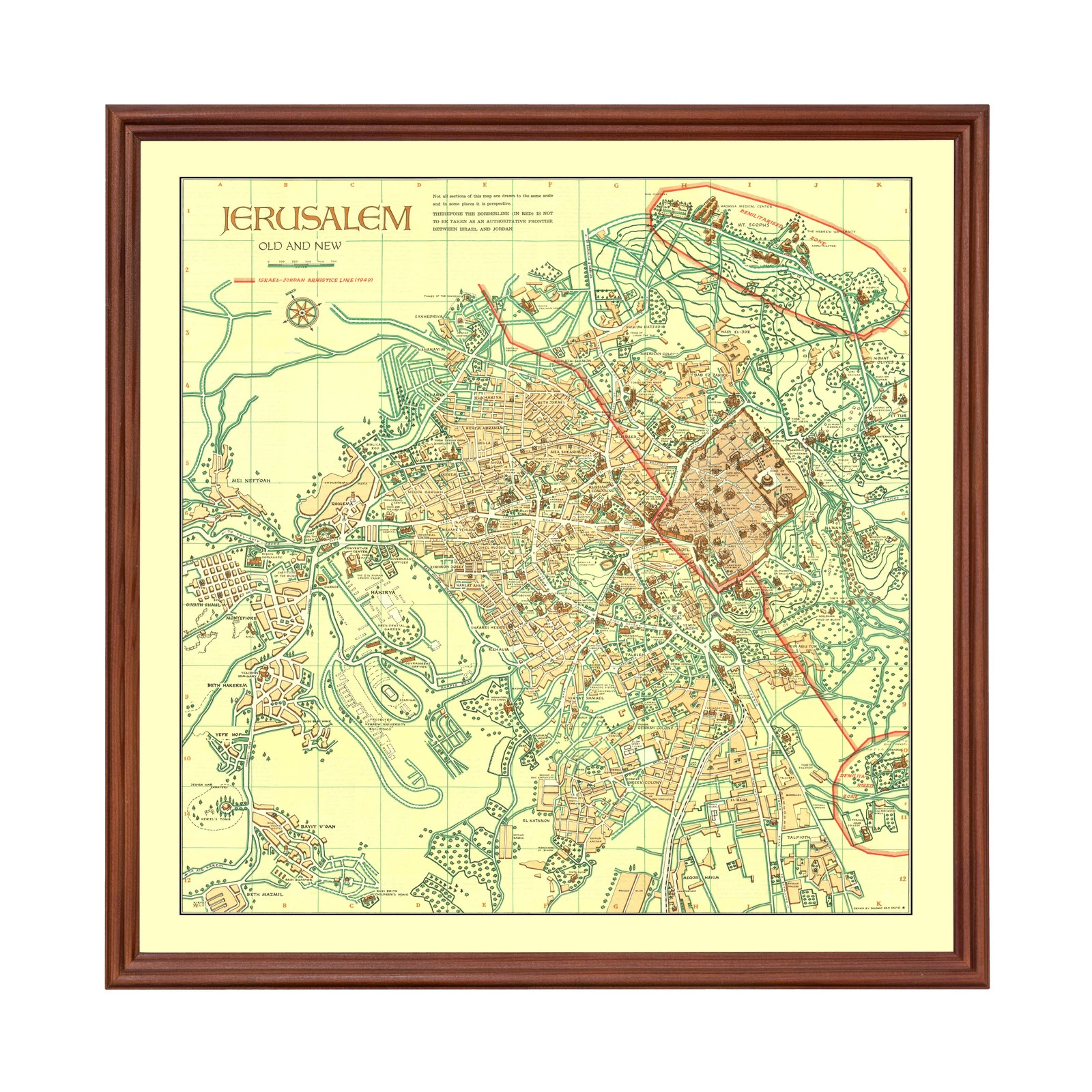 Old Map of Jerusalem 1955 - Vintage Israel Art Wall Decor Pr