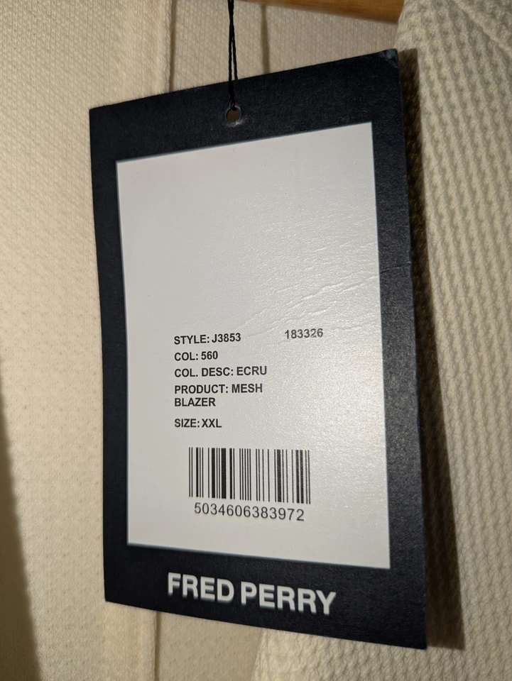 Fred Perry Reissues Mesh Blazer XXL Ecru NWT £455 RRP Made in Portugal Rare — 第 4/4 张图片