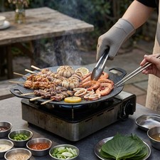 11 Inch Round Cast Iron Korean BBQ Griddle Pa...