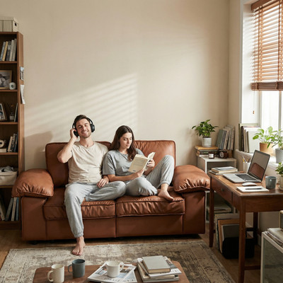 Faux Leather Sofa Two-Seater with Storage, Mid-Century Modern Loveseat