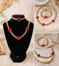 Gold plated 18k  Red Clover Cuban Chain Neckl...