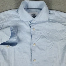 Eton Shirt Mens Size 15 38 Light Blue Slim Fit Dress Button Up Long Sleeve