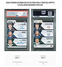 PSA 9 Loveland-Warren-Taylor Pen Pals Triple Auto: 2025 Donruss Elite Football.