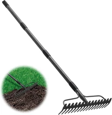 63-Inch Heavy Duty Metal Garden Rake with 17 Tines for Lawn and Landscaping