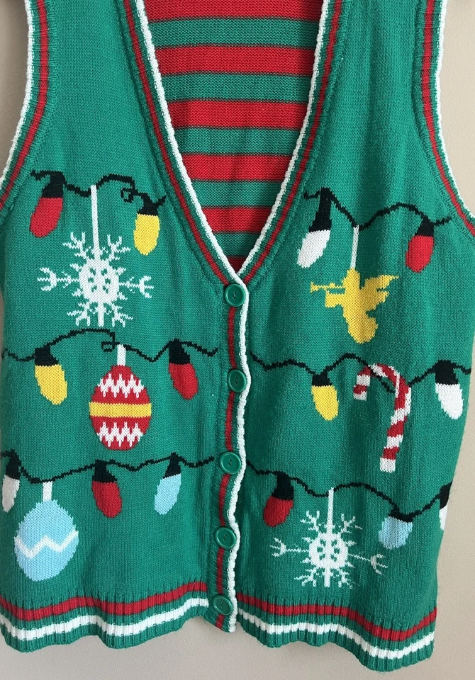 Chaleco de Navidad Feo Suéter Vacaciones Abotonado Tacky Gaudy Talla Grande XL Foto 3 de 3