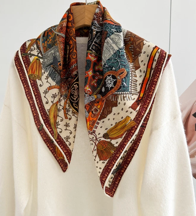 70% Cashmere 30% Silk Shawl wheel Print Bandanna Scarf 26'' Neckerchief Wrap new