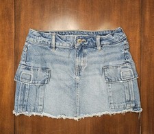 Y2K American Eagle Outfitters Denim Mini Low Rise Cargo Skirt Sz 0 Blue