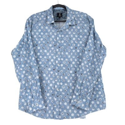 1 Like No Other London Men's XXL Blue Patterned Long Sleeve Button Down Shirt