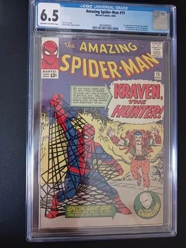 AMAZING SPIDER-MAN #15 CGC 6.5 OW/W. 1964. 1ST APPEARANCE OF KRAVEN THE HUNTER!