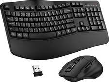 Wireless Keyboard and Mouse Combo, 2.4G Full Size Wave Keys Ergonomic Keyboard w