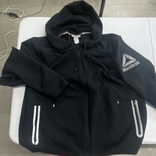 Reebok Black Full Zip Hooded Fleece Hoodie with Logo and Pockets
