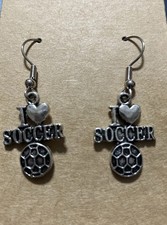 I Love Soccer Silver Tone Earrings Dangle Pierced Jewelry New In Package