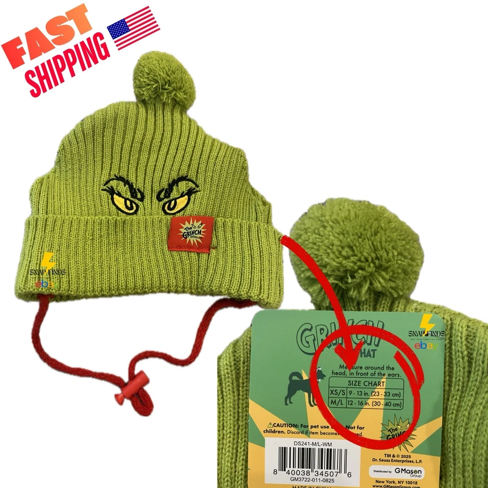 Grinch Dog Hat and Scarf Set Christmas Pet Costume Winter Outfit M/L - Image 3 of 4