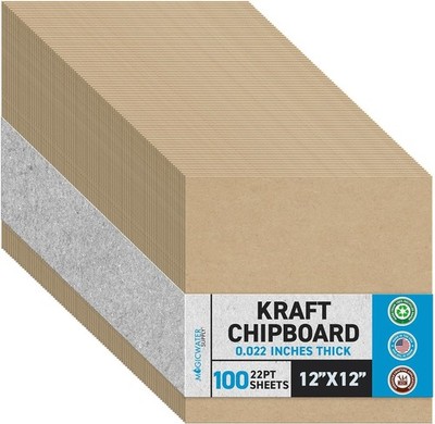 MagicWater Chipboard Sheet for DIY Projects - 12x12 Inch - 100 Pack - 22 pt -...