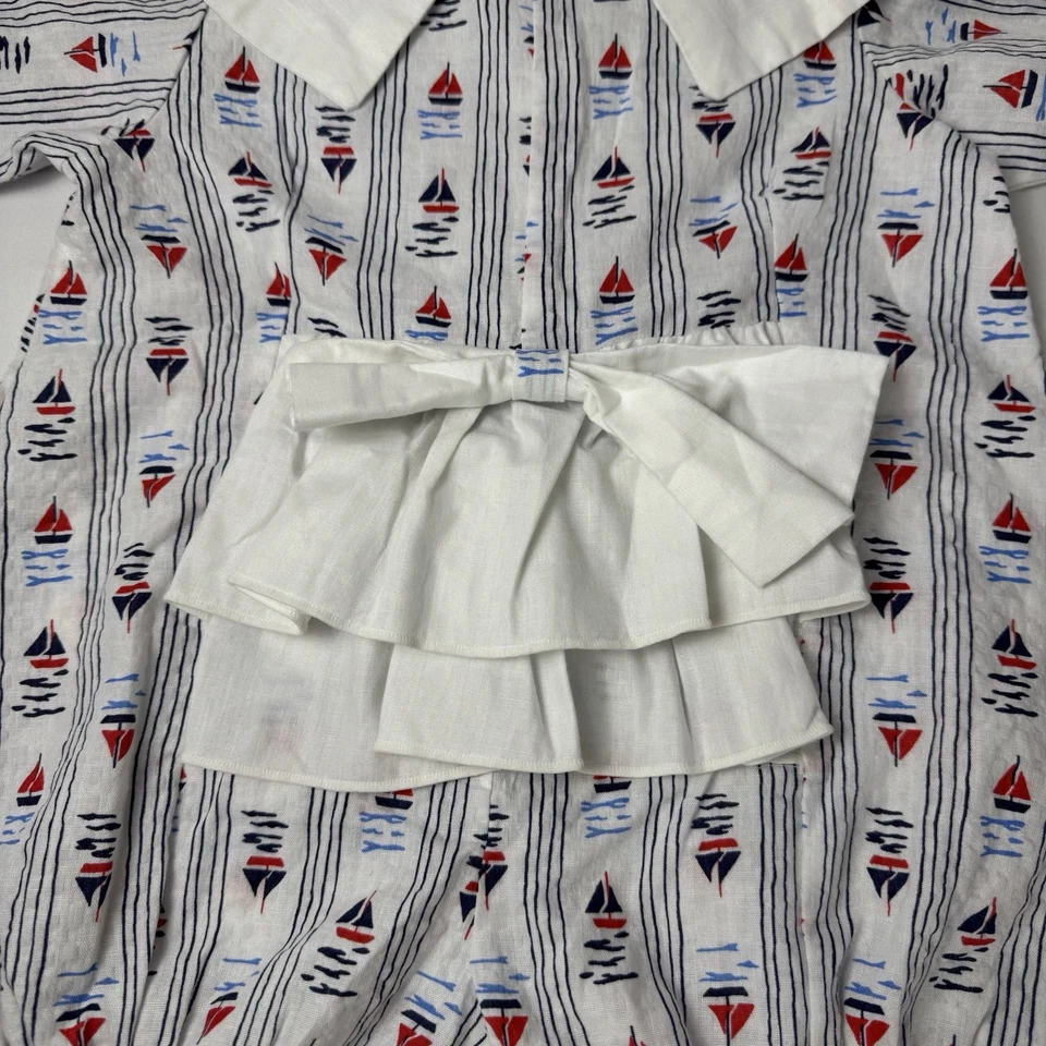 Mameluco bebé velero vintage de una pieza niñas 18 meses hecho a mano con volantes rojo trasero Foto 4 de 4