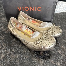 Vionic Women Spark Surin Gold Leather Slip On Cutout Arch Support Ballet Flat 6