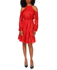 Michael Kors Printed Cold-Shoulder Dress Red Size L MSRP $165