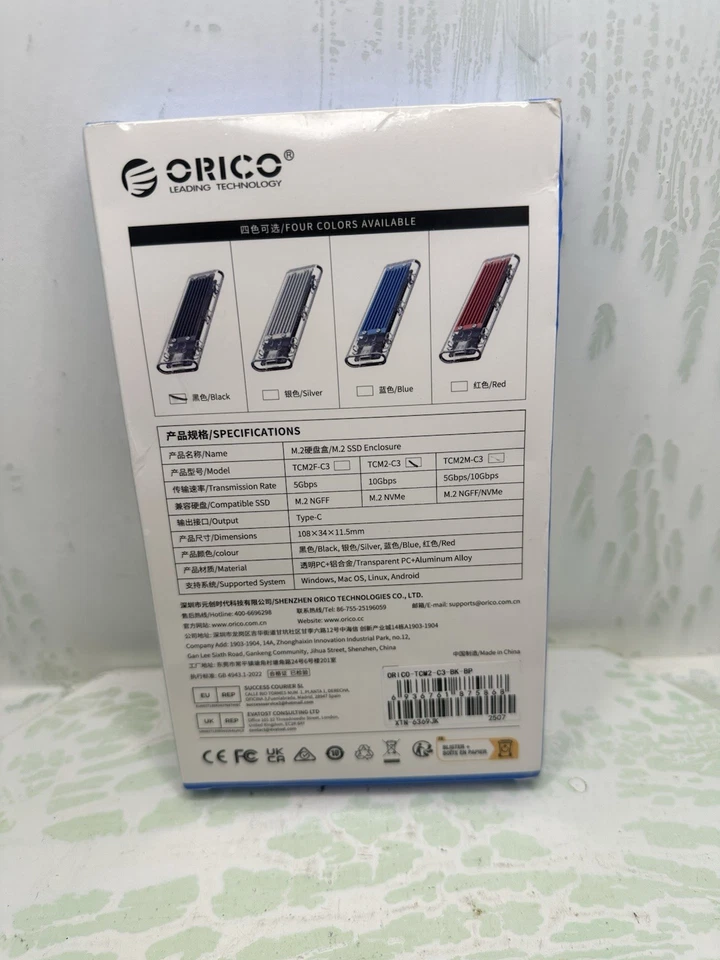 ORICO M2 SSD Enclosure Type C Transparent Shell M2 NVMe NGFF SSD Case TCM2 CM2 - Image 2 of 2