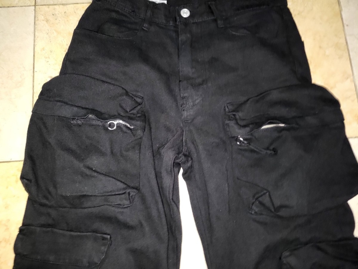 ZARA NEW MAN CARGO TROUSERS UTILITY JEANS POCKETS PANTS BLACK 30 