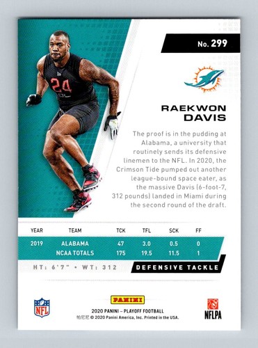 2020 Panini Playoff #299 Raekwon Davis - Picture 2 of 2