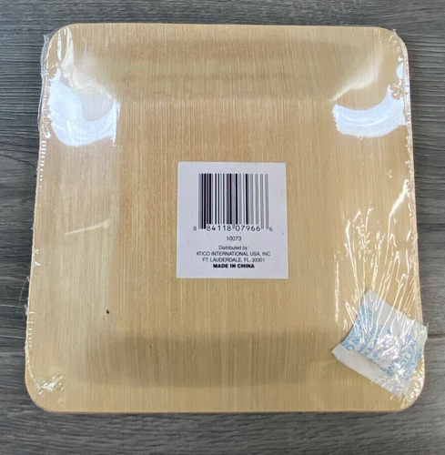Eco Friendly 7” Party Square Bamboo Dessert Plates Biodegradable Disposable 4ct - Picture 4 of 5