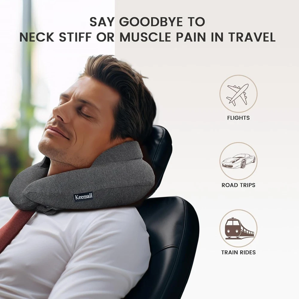 Inflatable Neck Pillow with Acupressure Memory Foam for Travel Support Inflatable Neck Pillow with Acupressure Memory Foam for Travel Support